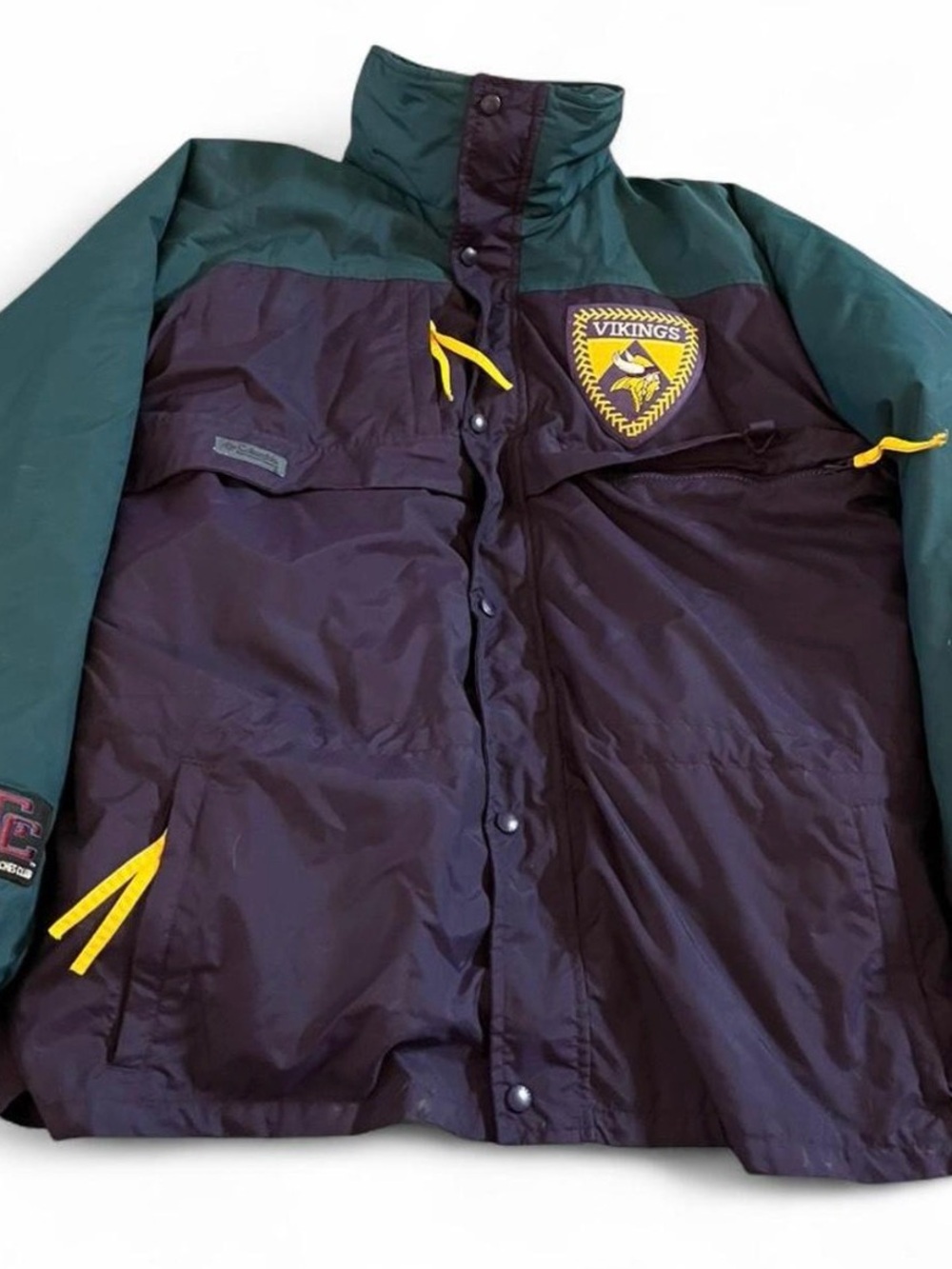 Columbia Minnesota Vikings NFL Coaches Club Jacket Mens XL Purple Green